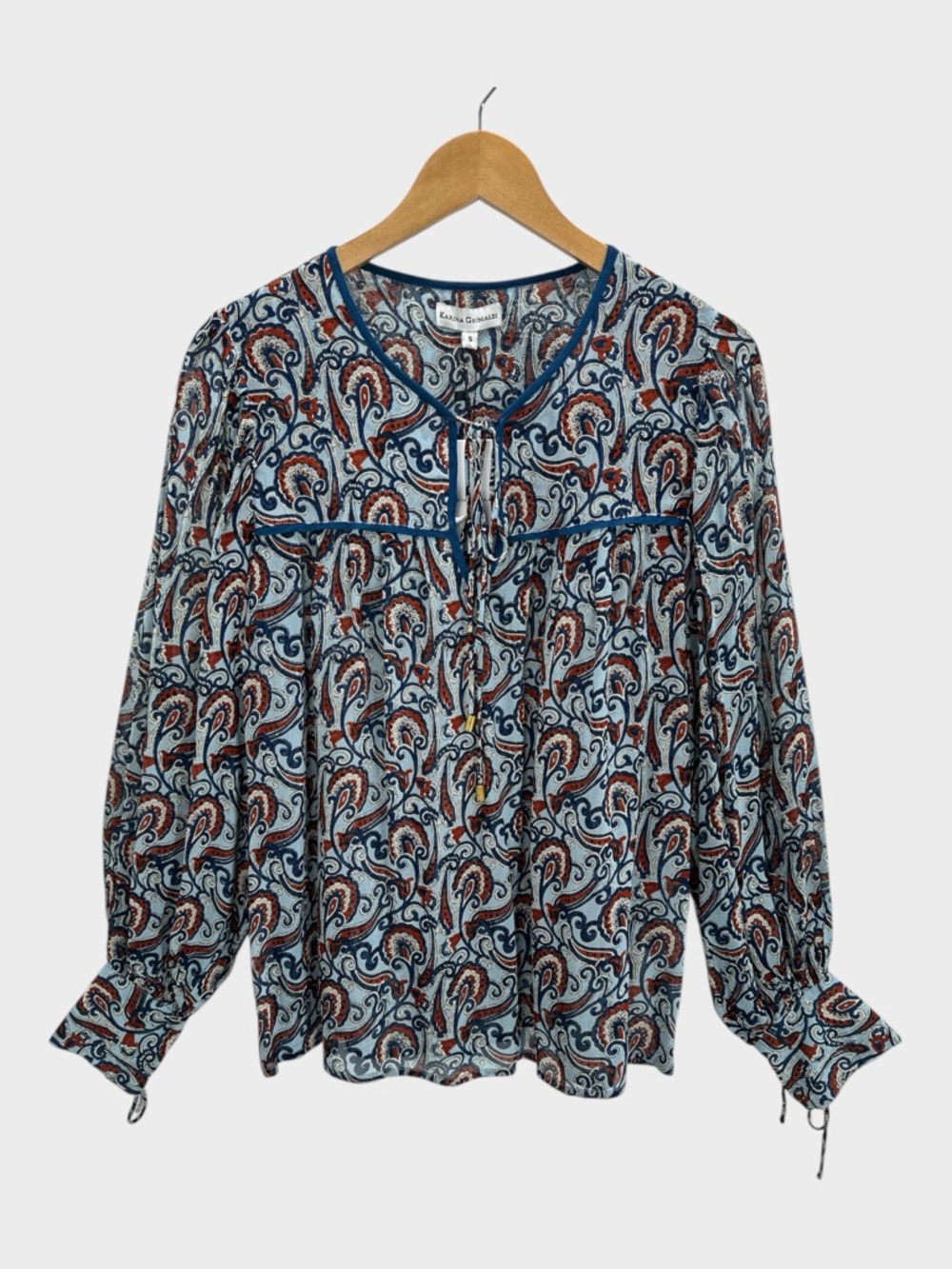 Karina Grimaldi Eliza Paisley Print Blouse Red White Blue Resort Coastal S